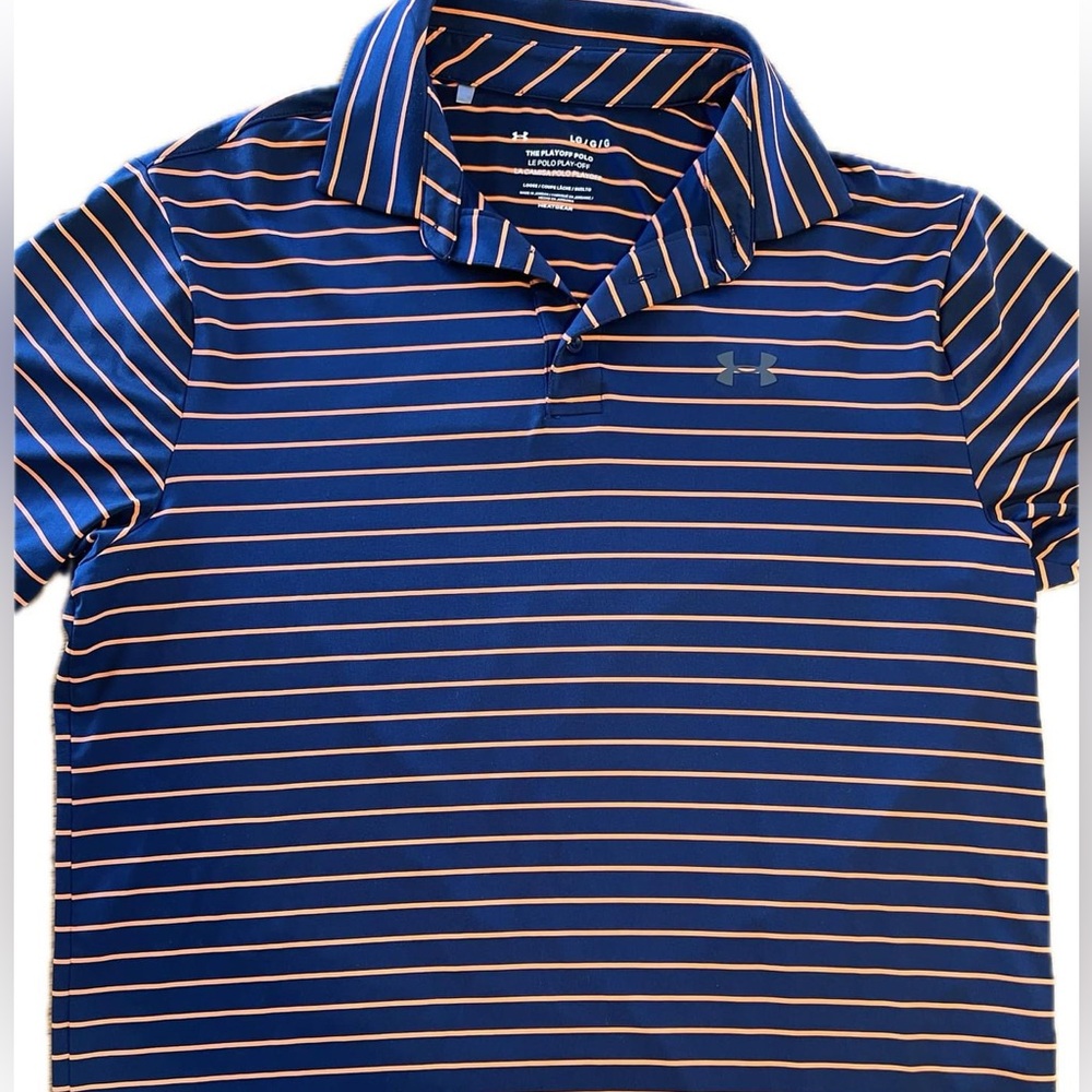 Under Armour Polo- Navy & Orange- Size Large- Good Condition